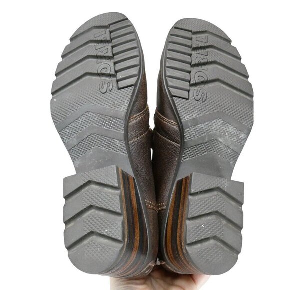 Sorel Cate Ankle Boots Women's 7 Brown Leather Lace Up Lug Block Heel Booties - Picture 6 of 11